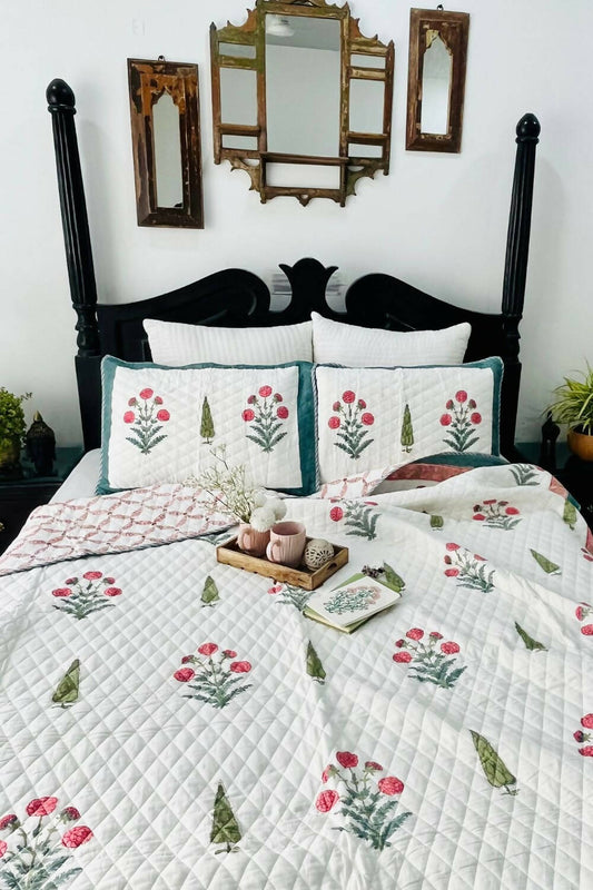 Bagh Handblock Printed Reversible Quilted Bedcover