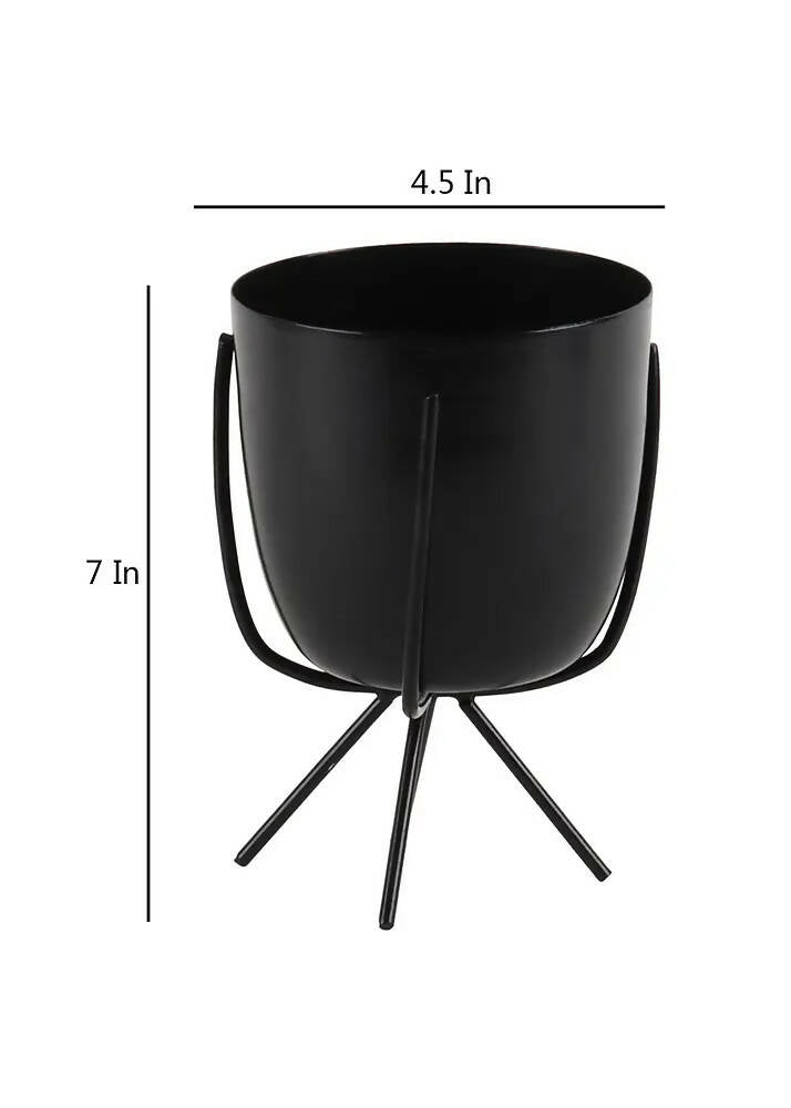 Black Table Top Planter with Stand - Set of 2