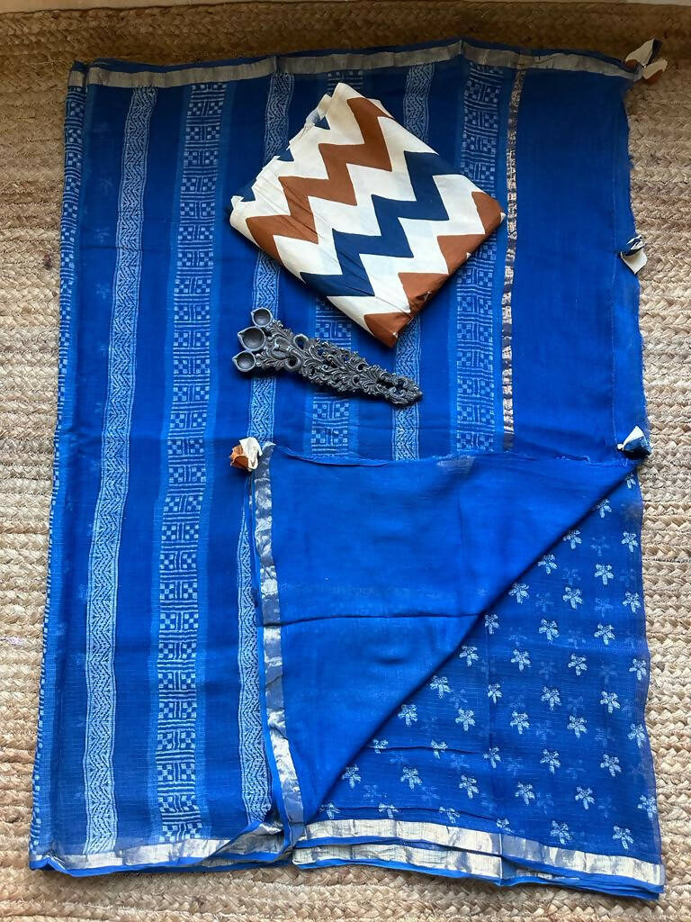 Indigo Akola Kota Doria Handblock Saree