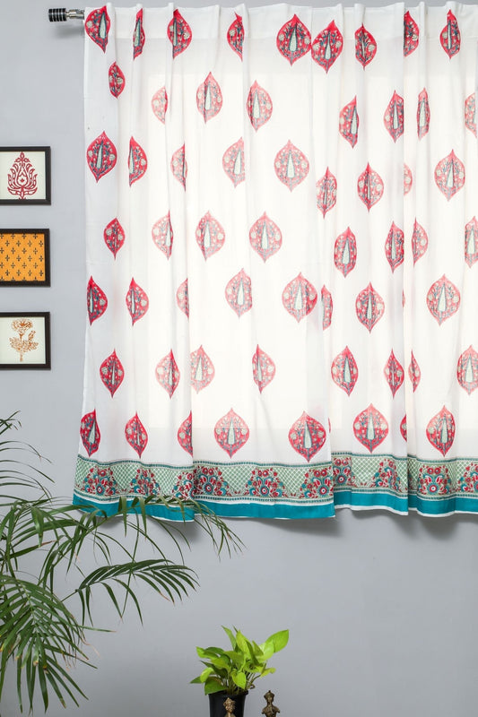 Persian Palm Handblock Printed Cotton Window Curtain