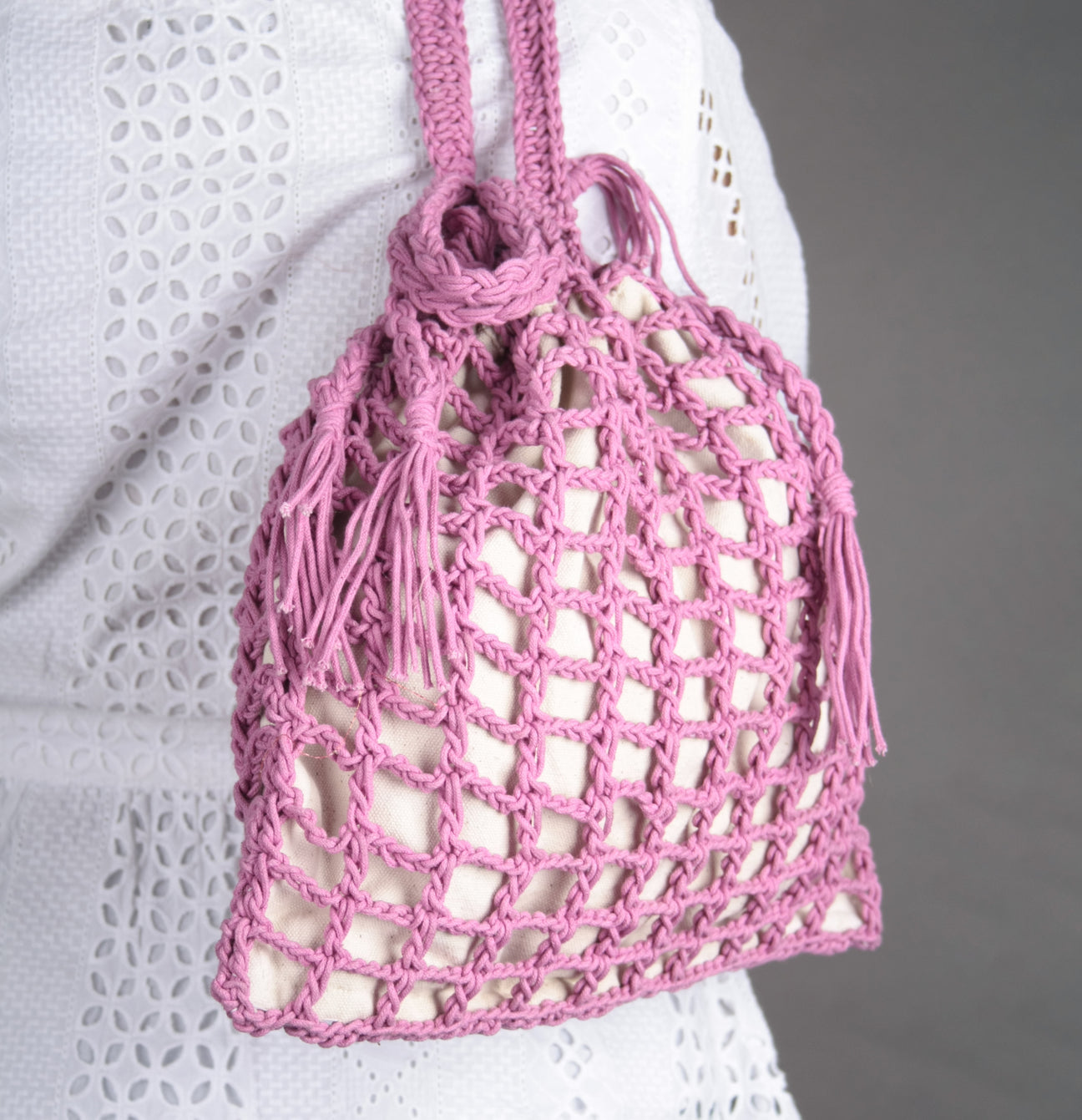 Pink Jaali crochet Potli