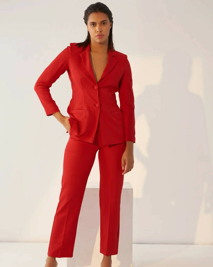 Iconic - Red Blazer With Straight Pants (Set)