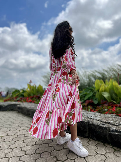 Pink Poppy Flower Tier Dress