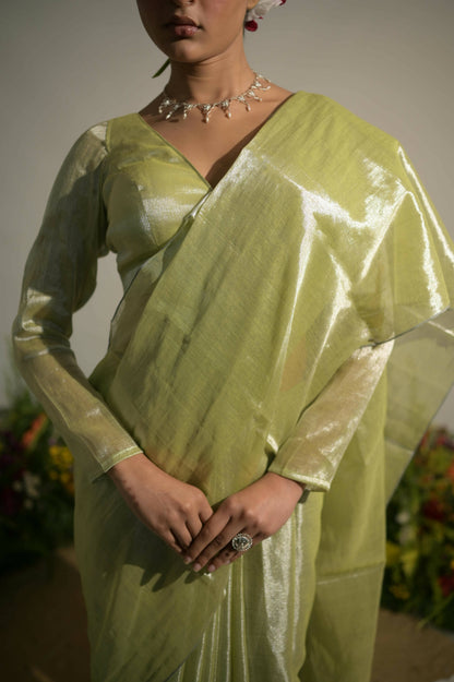 Jade Paradise Neon Green Tissue Saree