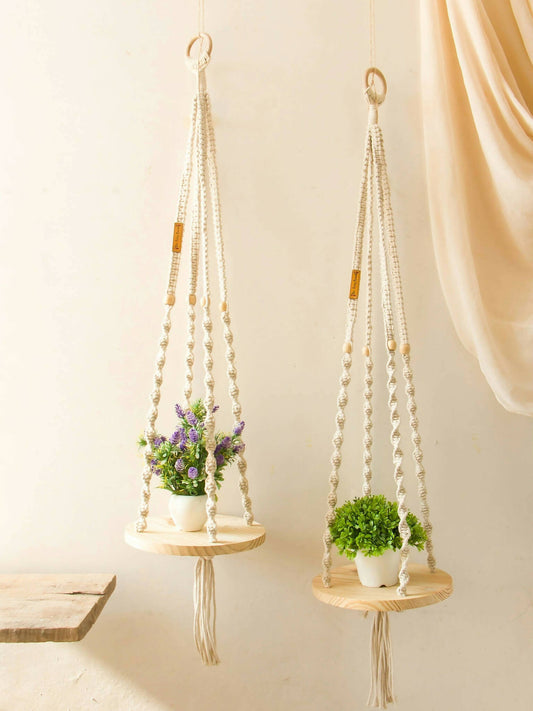 Round Pine wood hanging shelves