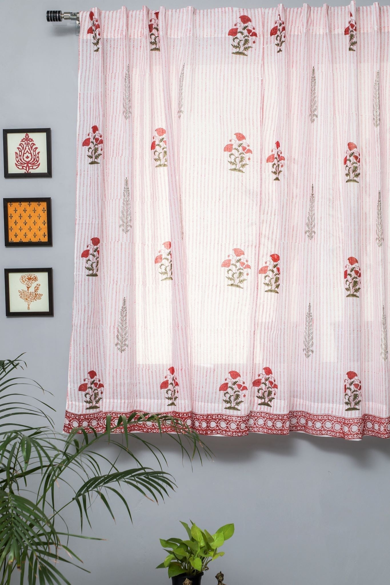 Red Retreat Handblock Printed Cotton Window Curtain