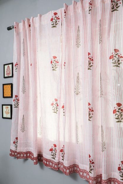 Red Retreat Handblock Printed Cotton Window Curtain