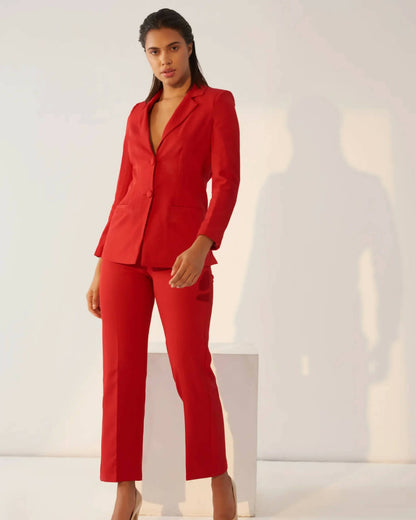 Iconic - Red Blazer With Straight Pants (Set)