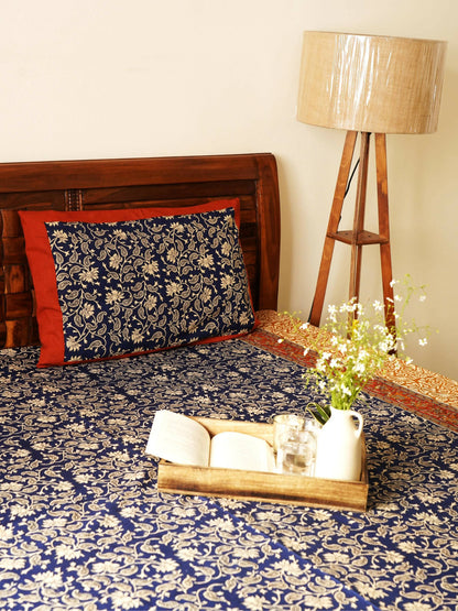 Blue Kalamkari Bedsheet