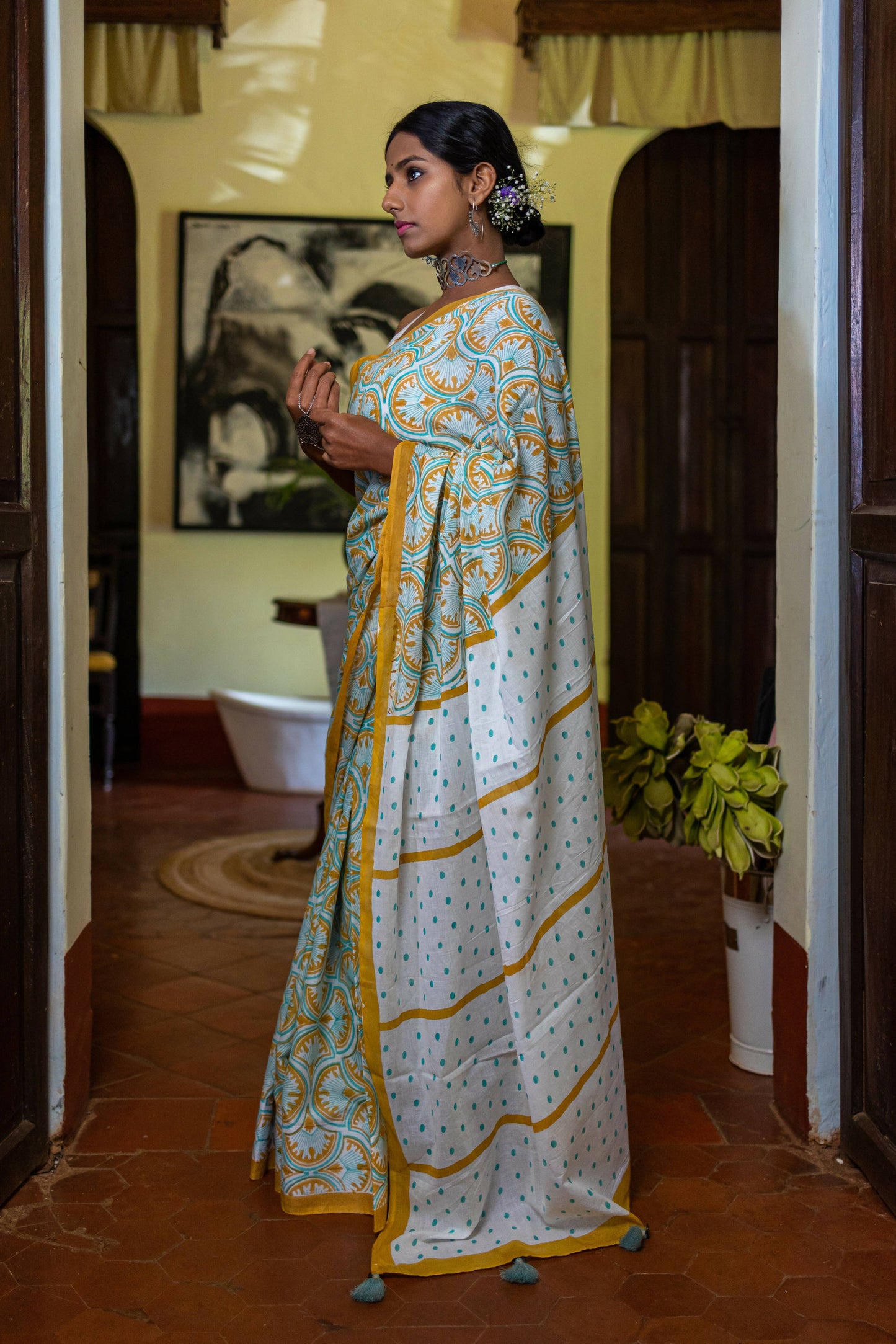 Pankha Mul Cotton Yellow Saree