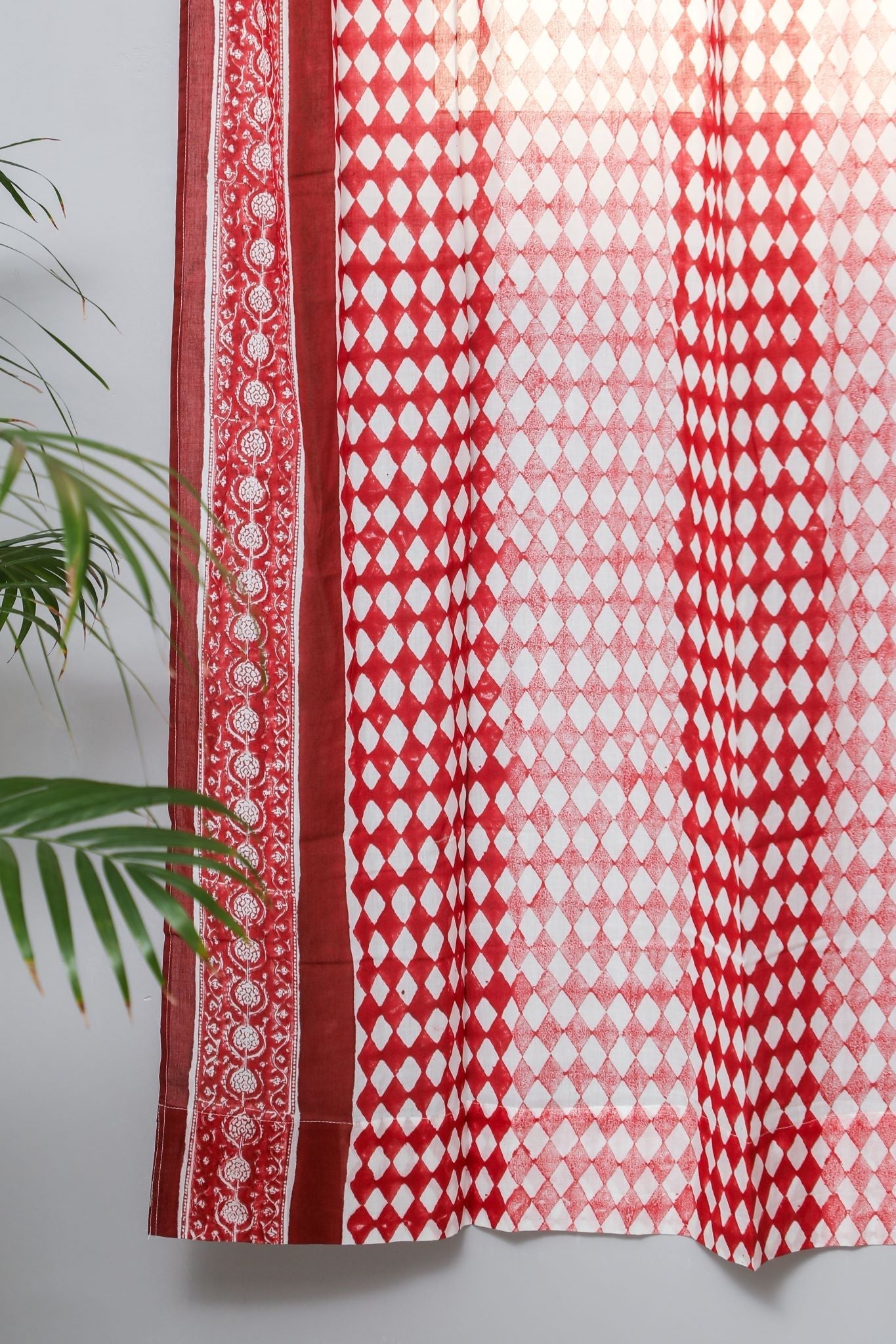 Artistic Red Illusions Handblock Printed Cotton Door Curtain