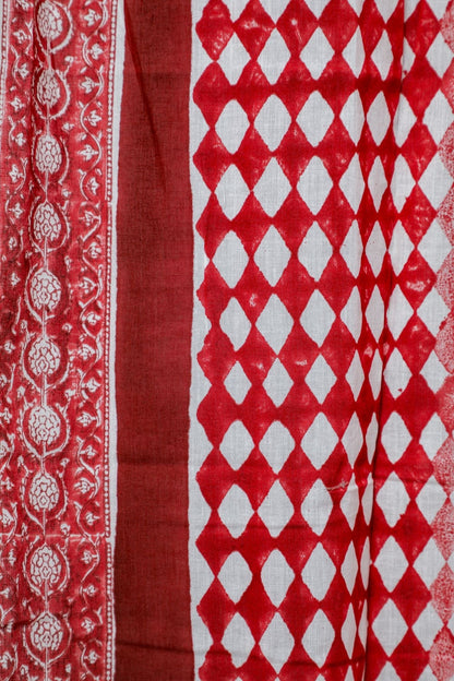 Artistic Red Illusions Handblock Printed Cotton Door Curtain