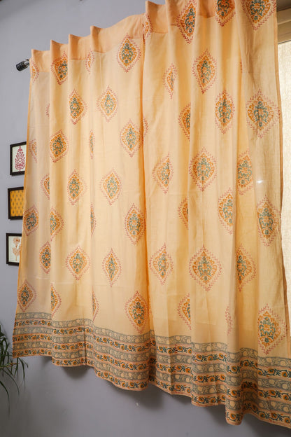 Baileya Red Handblock Printed Cotton Window Curtain