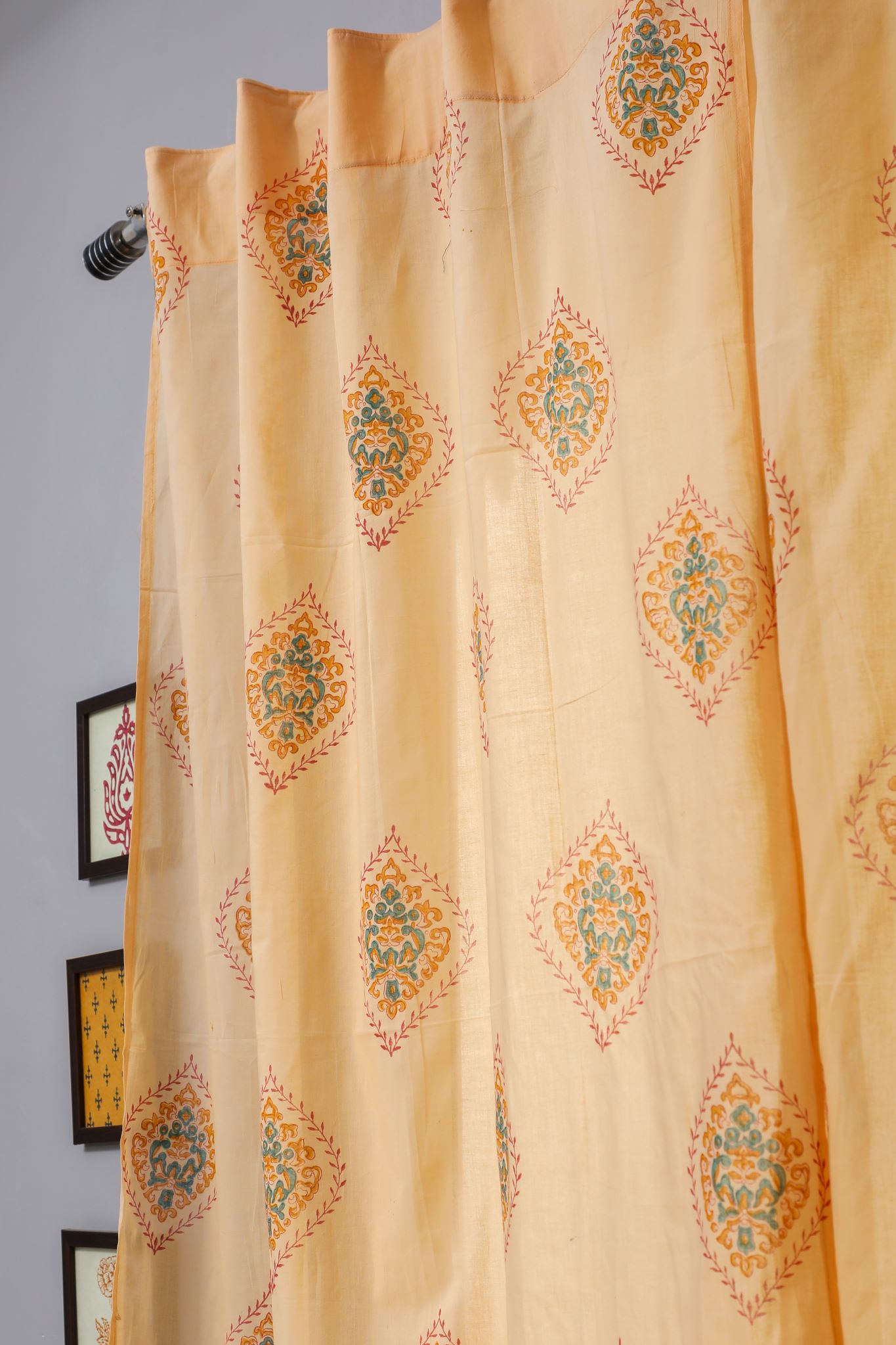 Baileya Red Handblock Printed Cotton Window Curtain