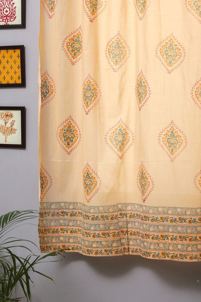 Baileya Red Handblock Printed Cotton Window Curtain