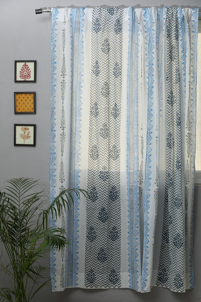 Bering Blue Handblock Printed Cotton Door Curtain