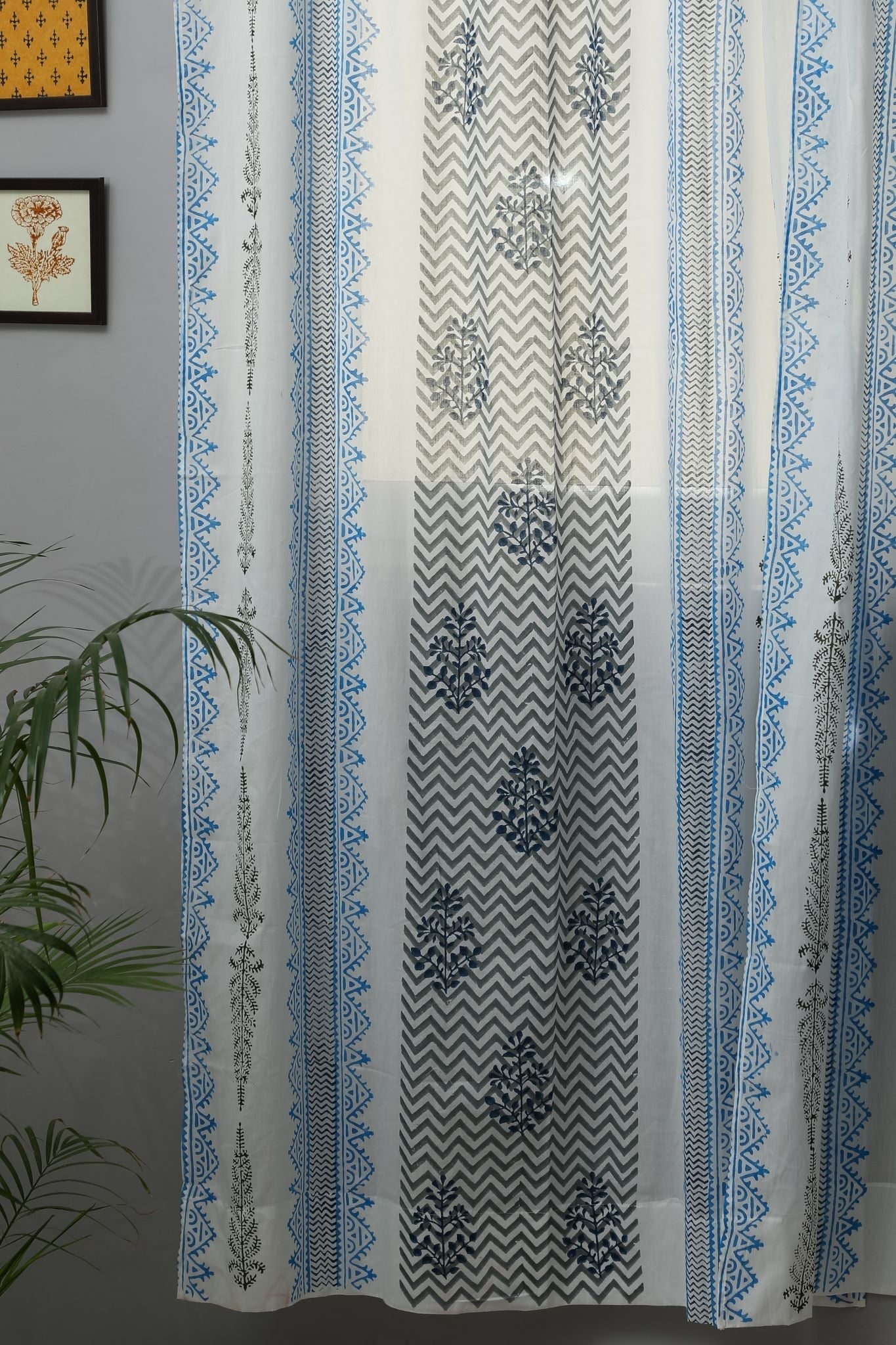 Bering Blue Handblock Printed Cotton Door Curtain