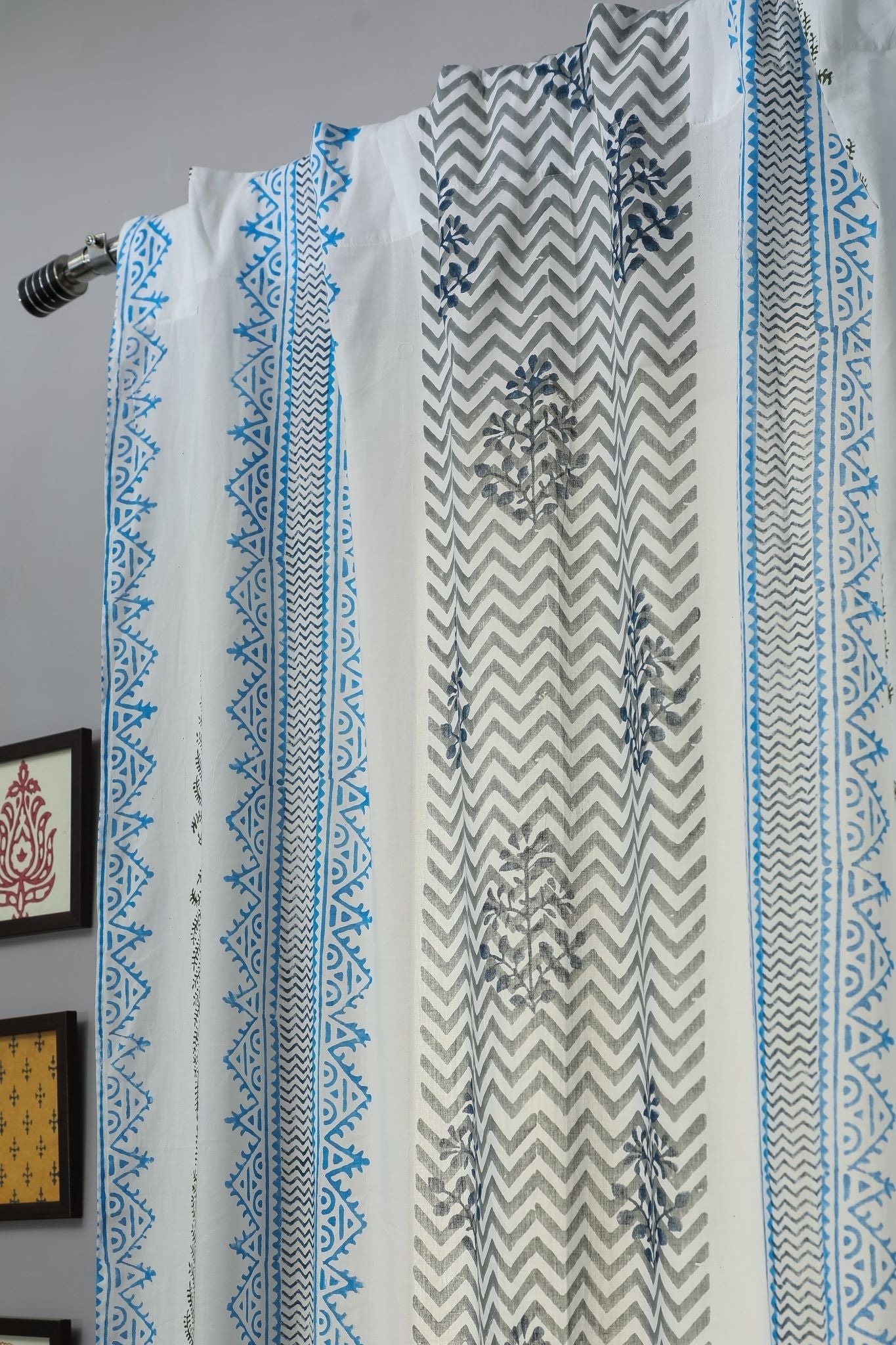 Bering Blue Handblock Printed Cotton Door Curtain