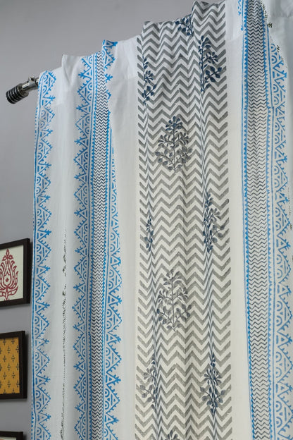 Bering Blue Handblock Printed Cotton Door Curtain