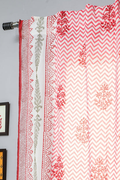 Blast Colour Red Handblock Printed Cotton Door Curtain