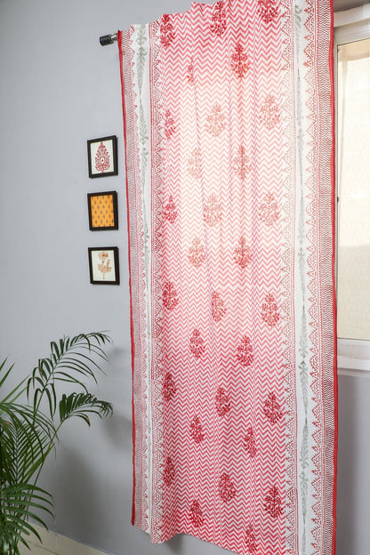 Blast Colour Red Handblock Printed Cotton Door Curtain