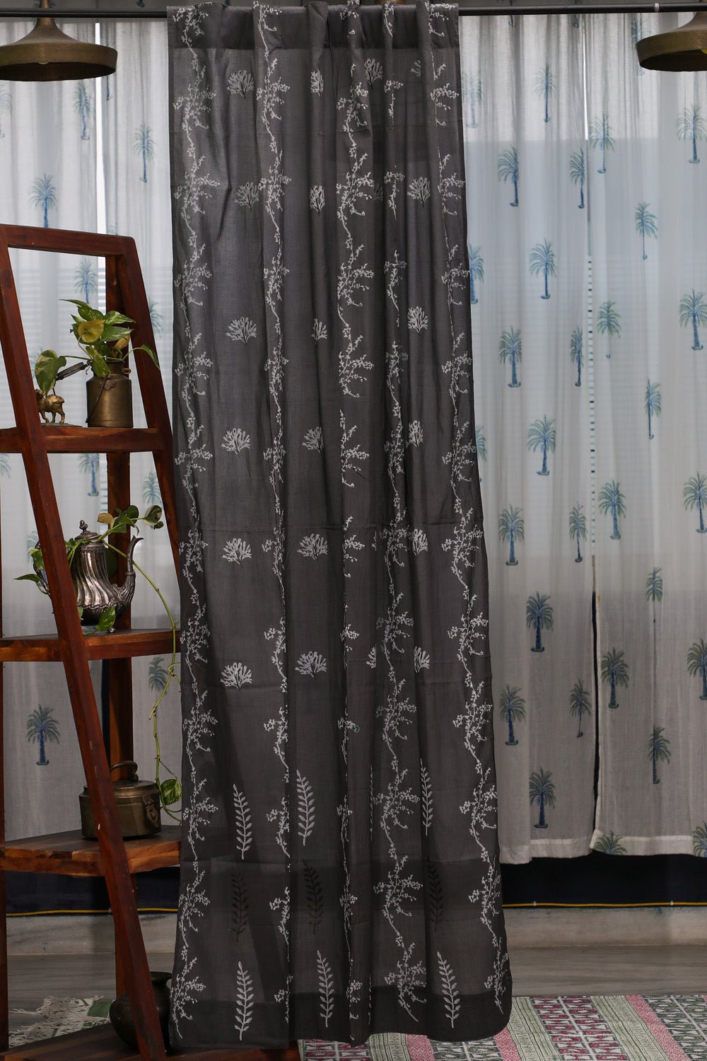 Blooming in Night Handblock Printed Cotton Door Curtain