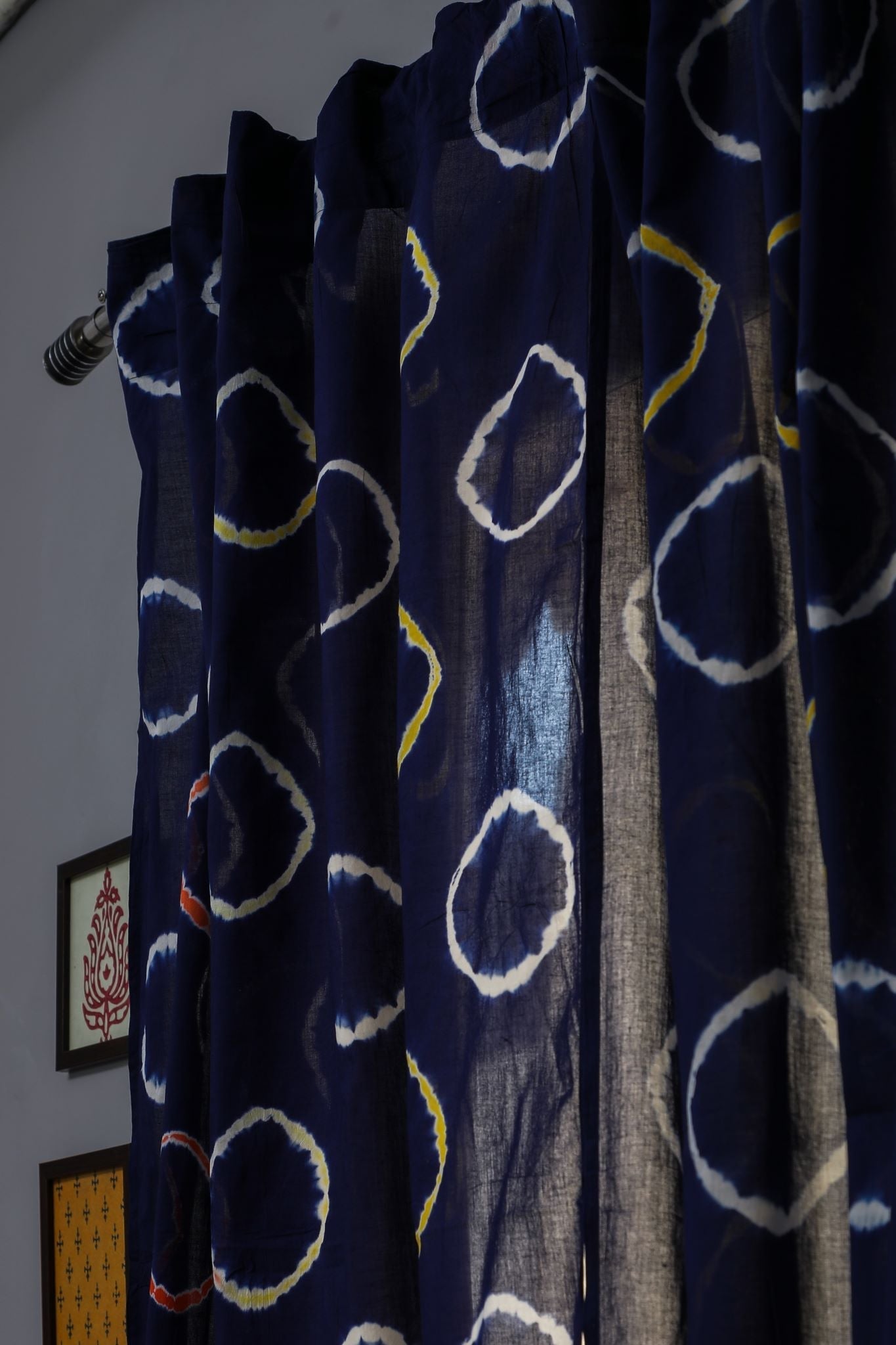 Blue Flax Handblock Printed Cotton Window Curtain