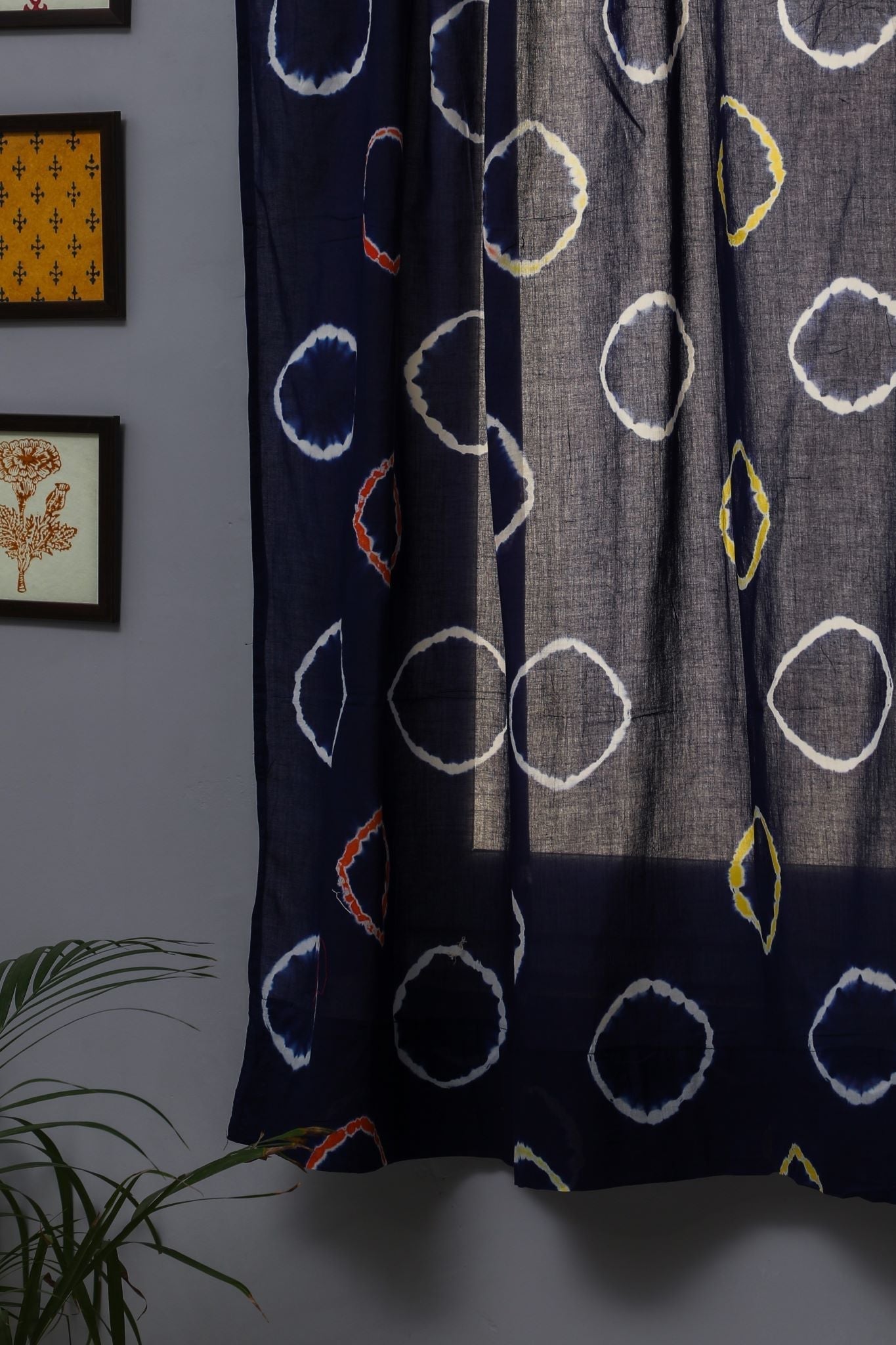 Blue Flax Handblock Printed Cotton Window Curtain