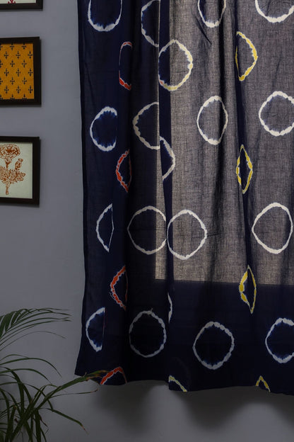 Blue Flax Handblock Printed Cotton Window Curtain