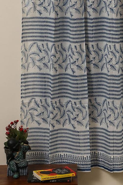 Blue Mesh Handblock Printed Voile Cotton Curtain