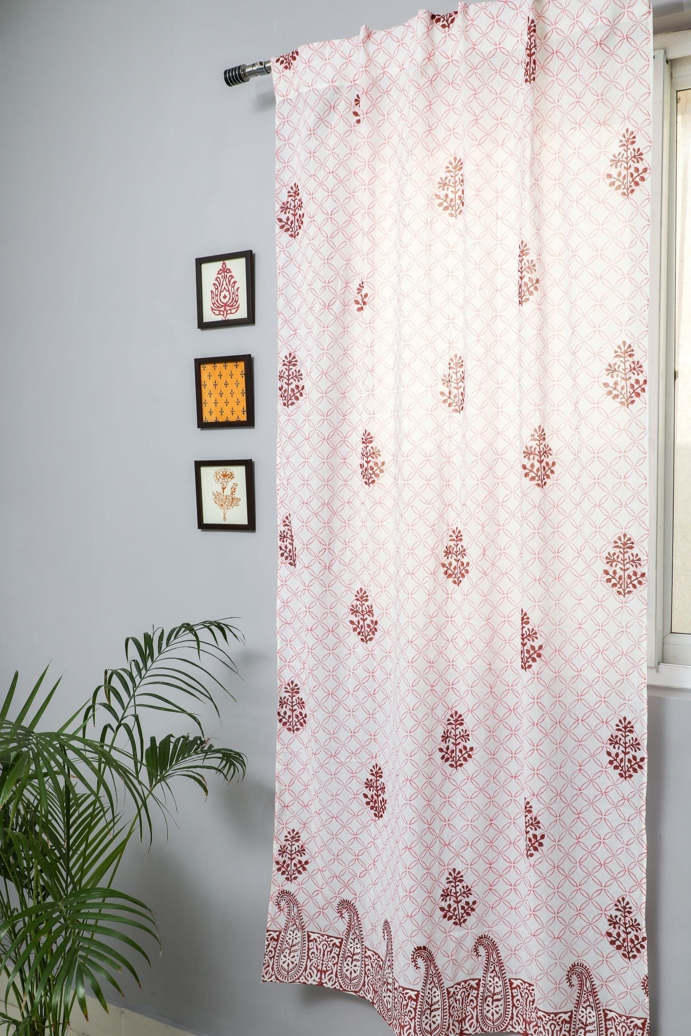 Bunz's Red Bangles Handblock Printed Cotton Door Curtain