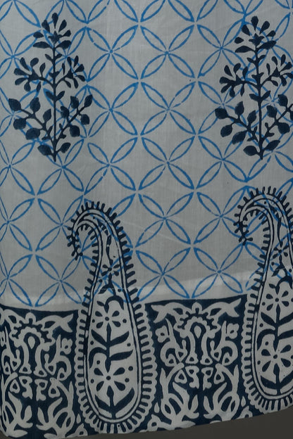 Cabbean Blue Handblock Printed Cotton Door Curtain