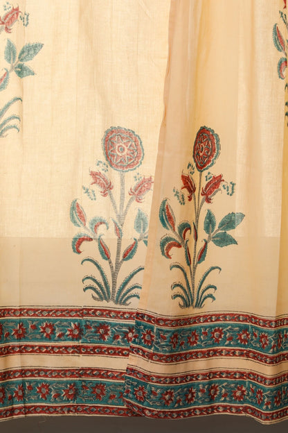 Calendula Red Handblock Printed Cotton Window Curtain