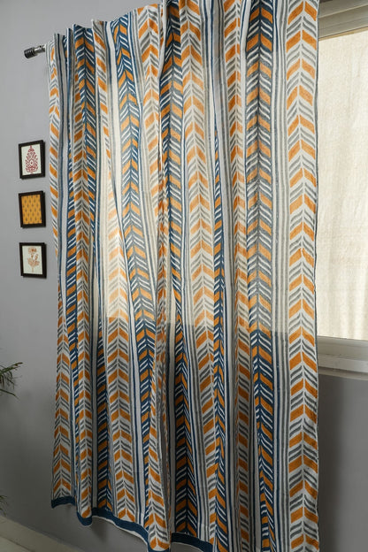 Cheveron Anchor Handblock Printed Cotton Door Curtain