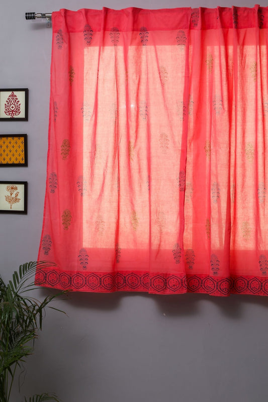 Climbing Orangee Handblock Printed Cotton Window Curtain