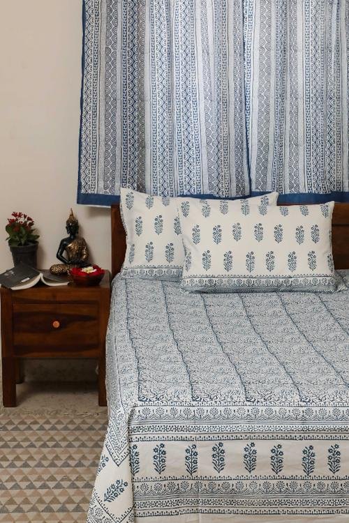 Cuckoo' Handblock Printed Cotton Bedsheet