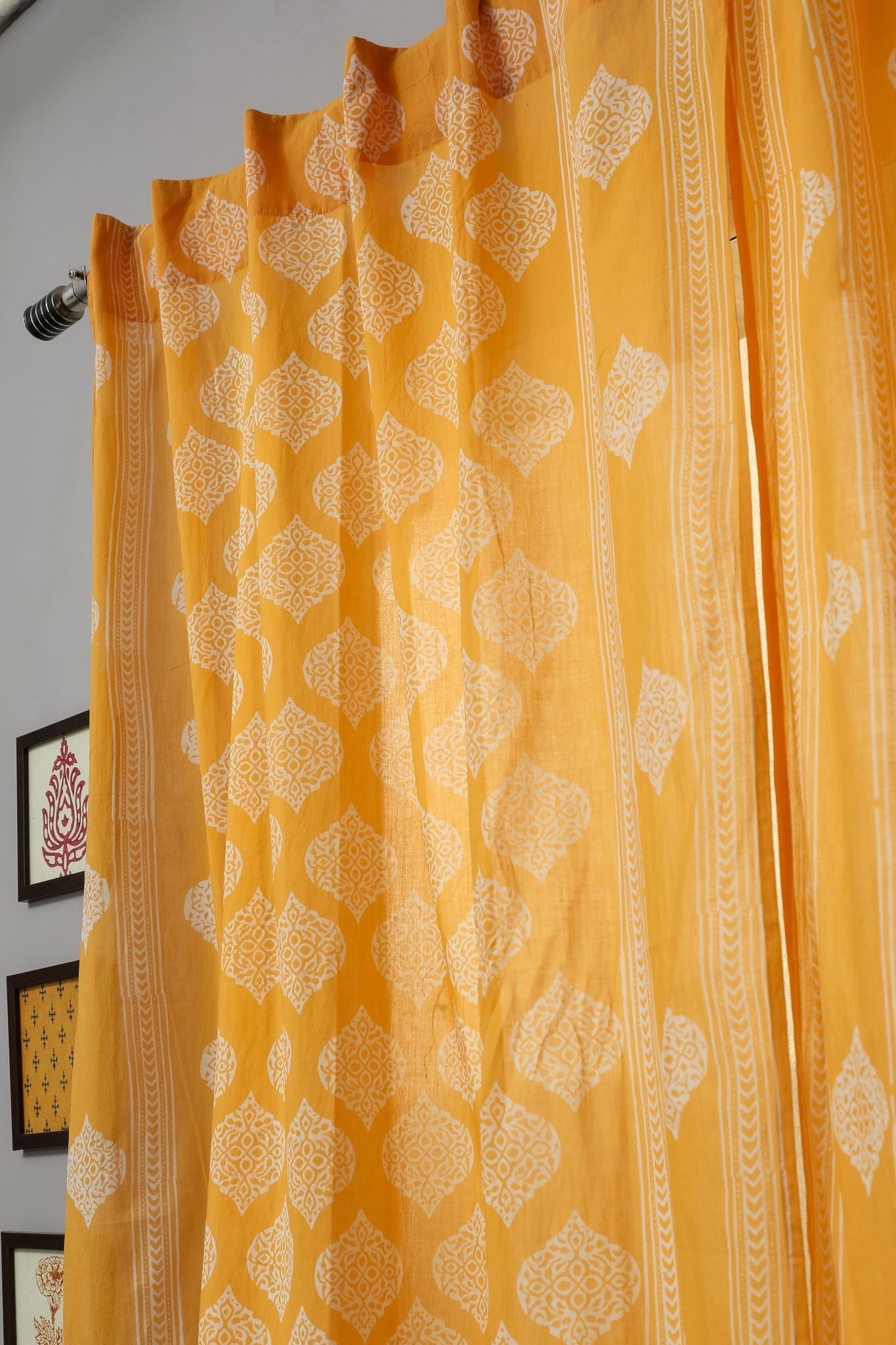 Daffodil Handblock Printed Cotton Window Curtain