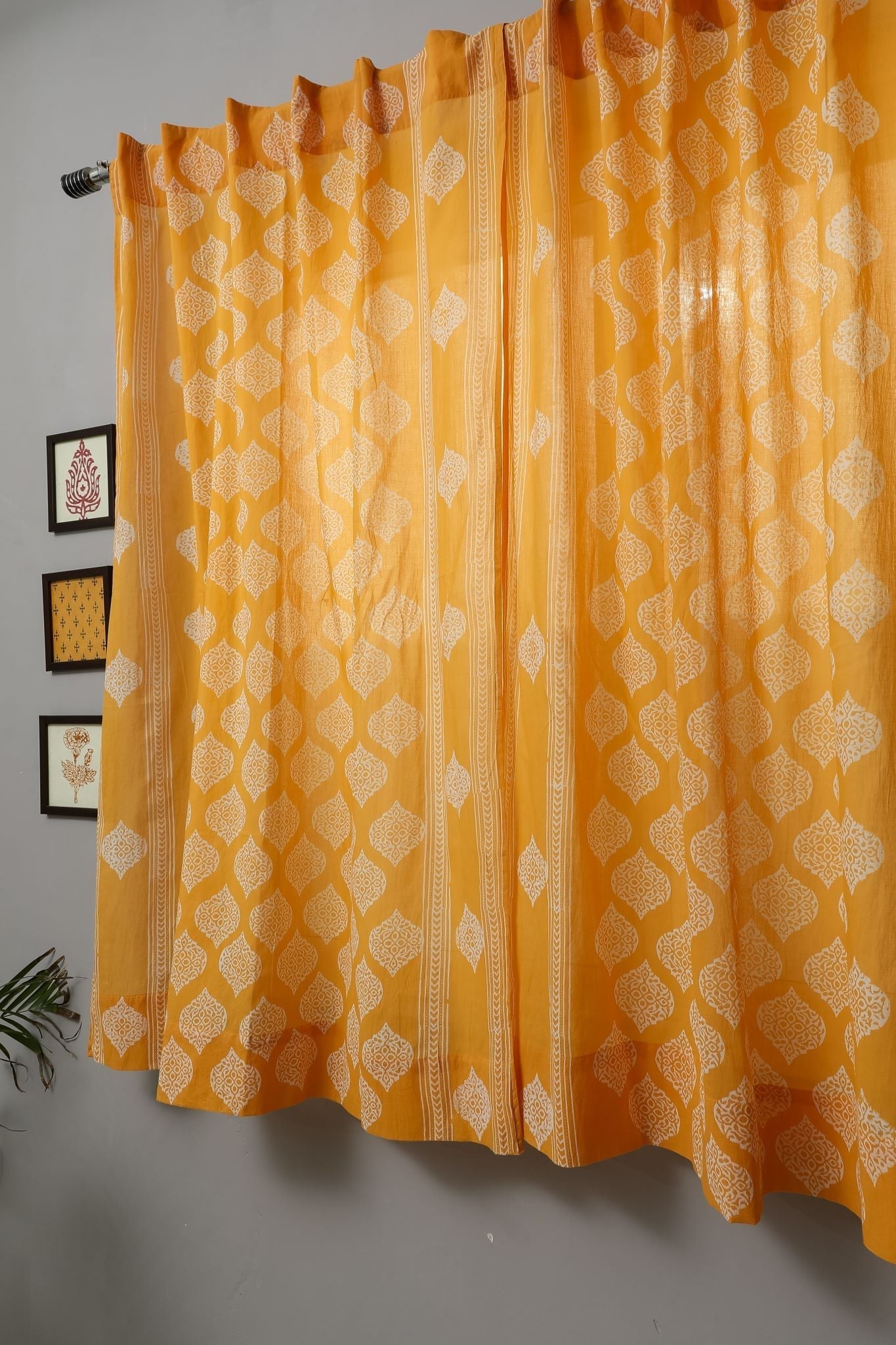 Daffodil Handblock Printed Cotton Window Curtain