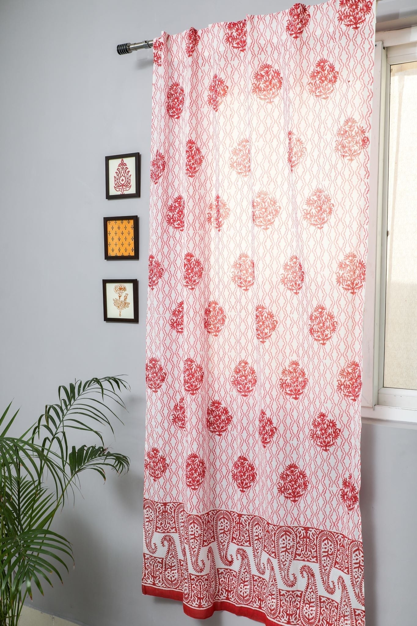 Dazzling Rose Handblock Printed Cotton Door Curtain