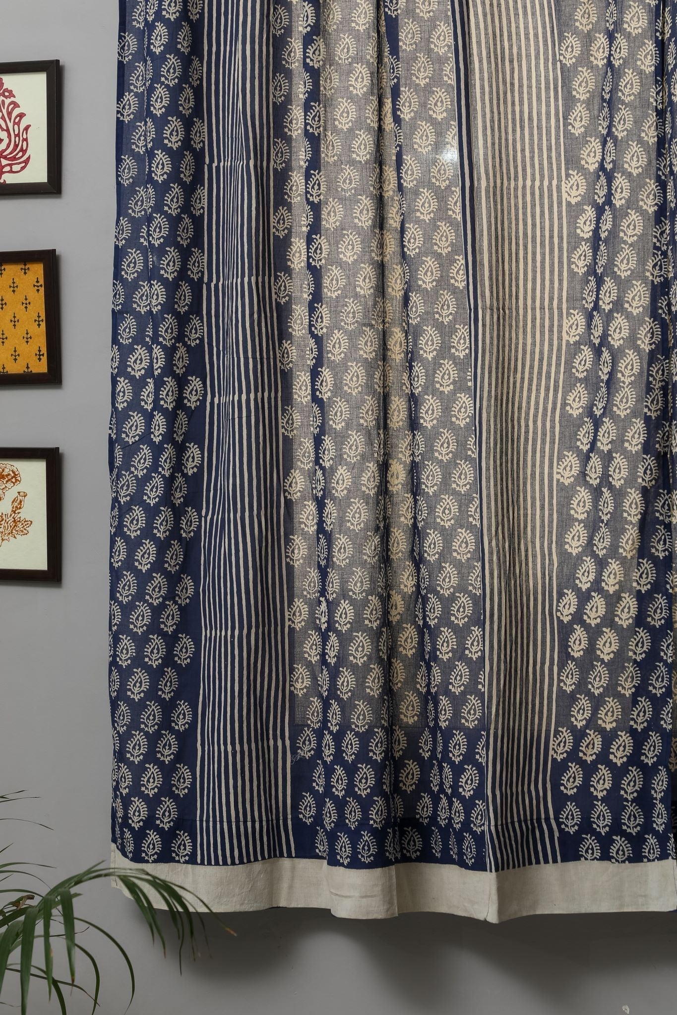 Delphinium Handblock Printed Cotton Window Curtain