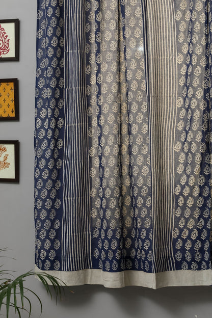 Delphinium Handblock Printed Cotton Window Curtain