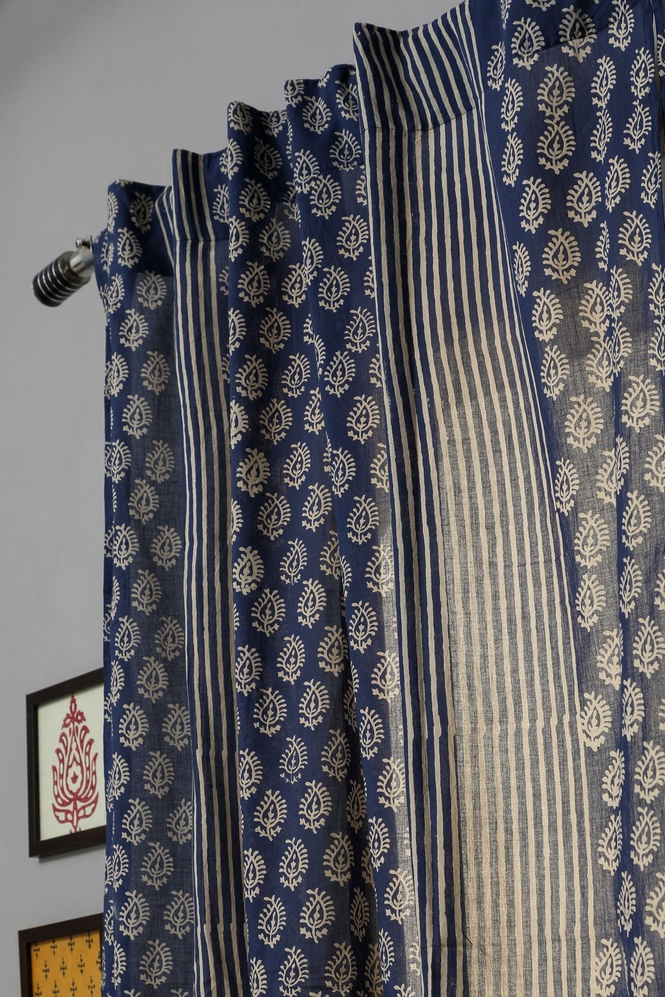 Delphinium Handblock Printed Cotton Window Curtain