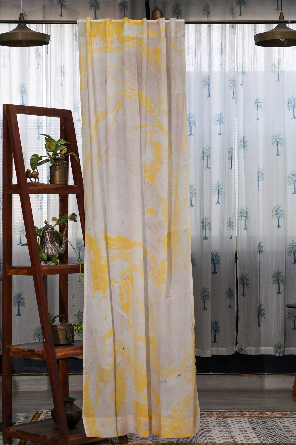 Dreaming Yellow Handmarble Printed Cotton Door Curtain