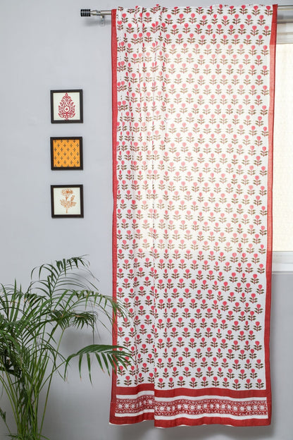 Evergreen cherry Handblock Printed Cotton Door Curtain