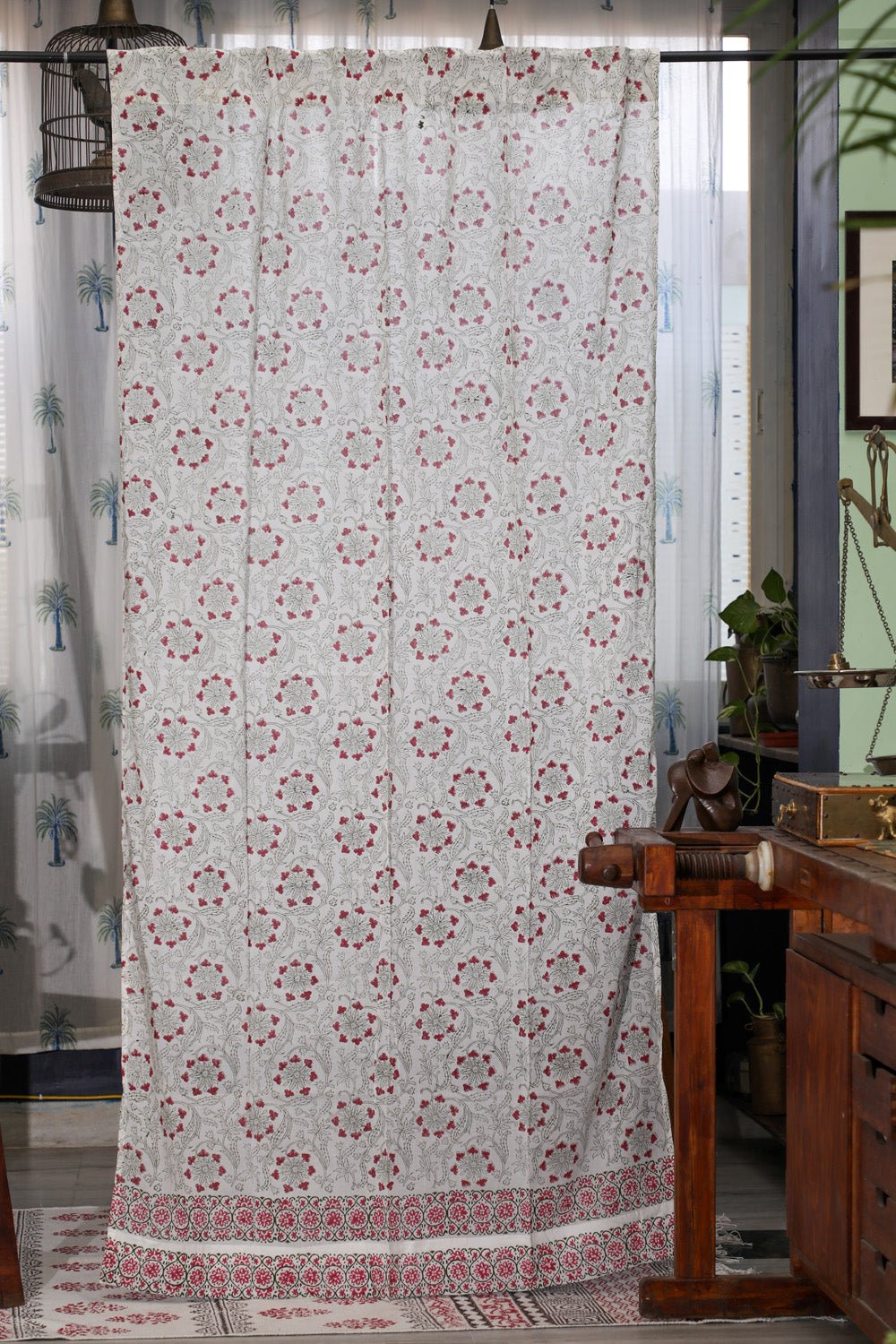 Floral Chakras Handblock Printed Cotton Door Curtain