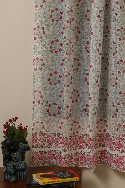 Floral Chakras Handblock Printed Voile Cotton Curtain