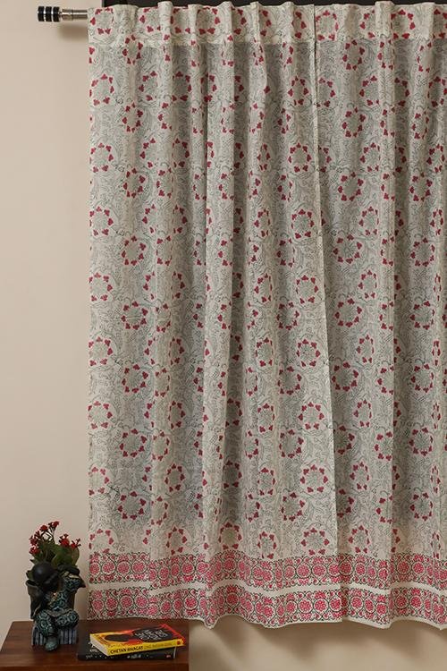 Floral Chakras Handblock Printed Voile Cotton Curtain