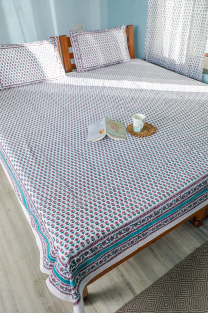 Floral dots' Handblock Printed Cotton Bedsheet