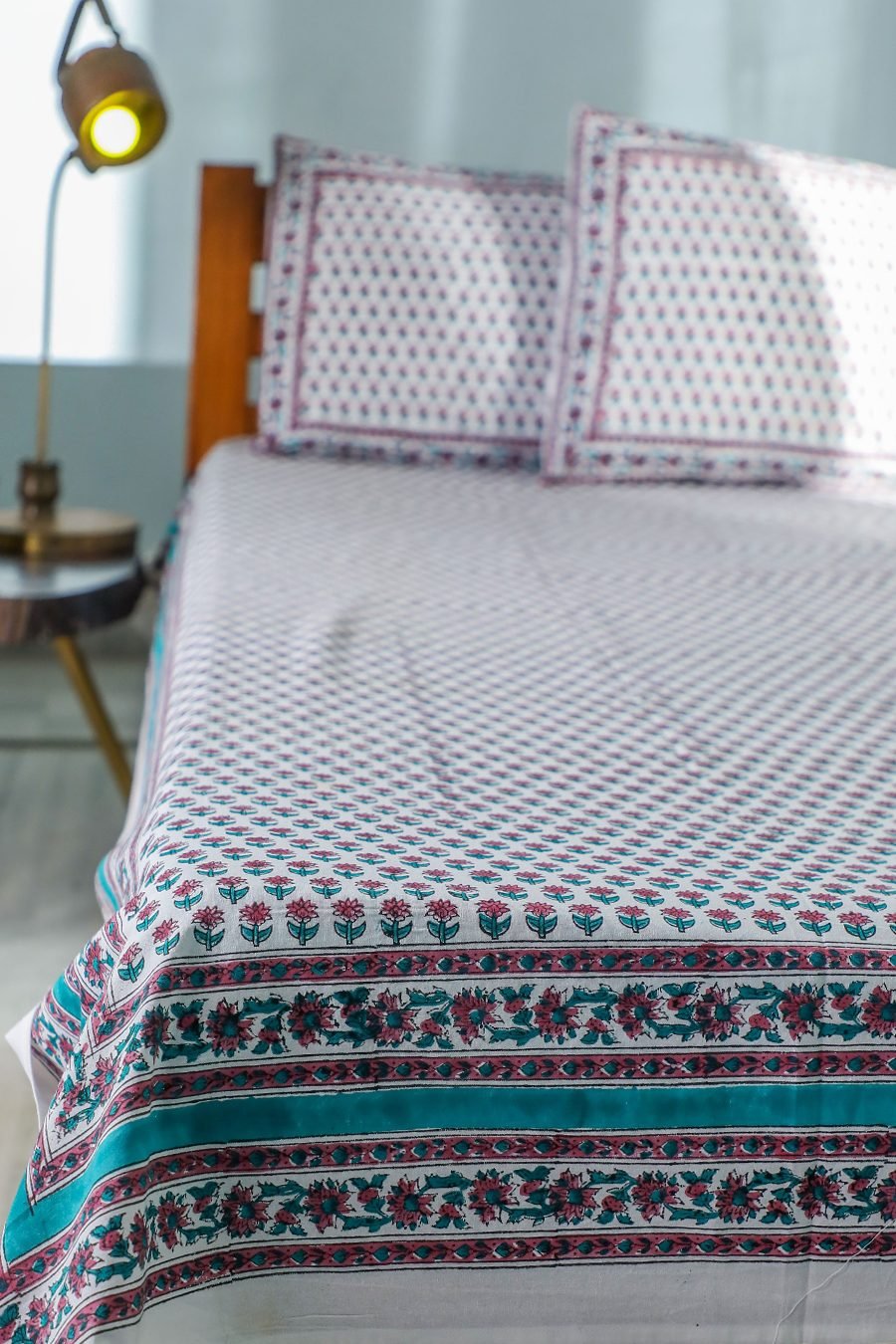 Floral dots' Handblock Printed Cotton Bedsheet