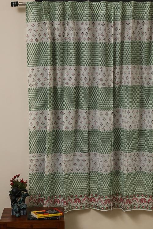 Floral Mesh Handblock Printed Voile Cotton Curtain